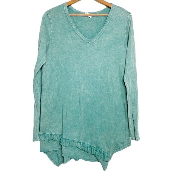 143 Story by Line Up Womens Mint Green Asymmetrical Ruffle Long Sleeve Top - Picture 2 of 6